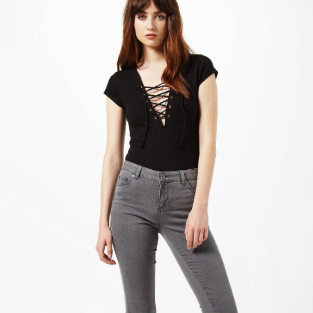 Lulus • Basic Black Lace up Sexy Bodysuit